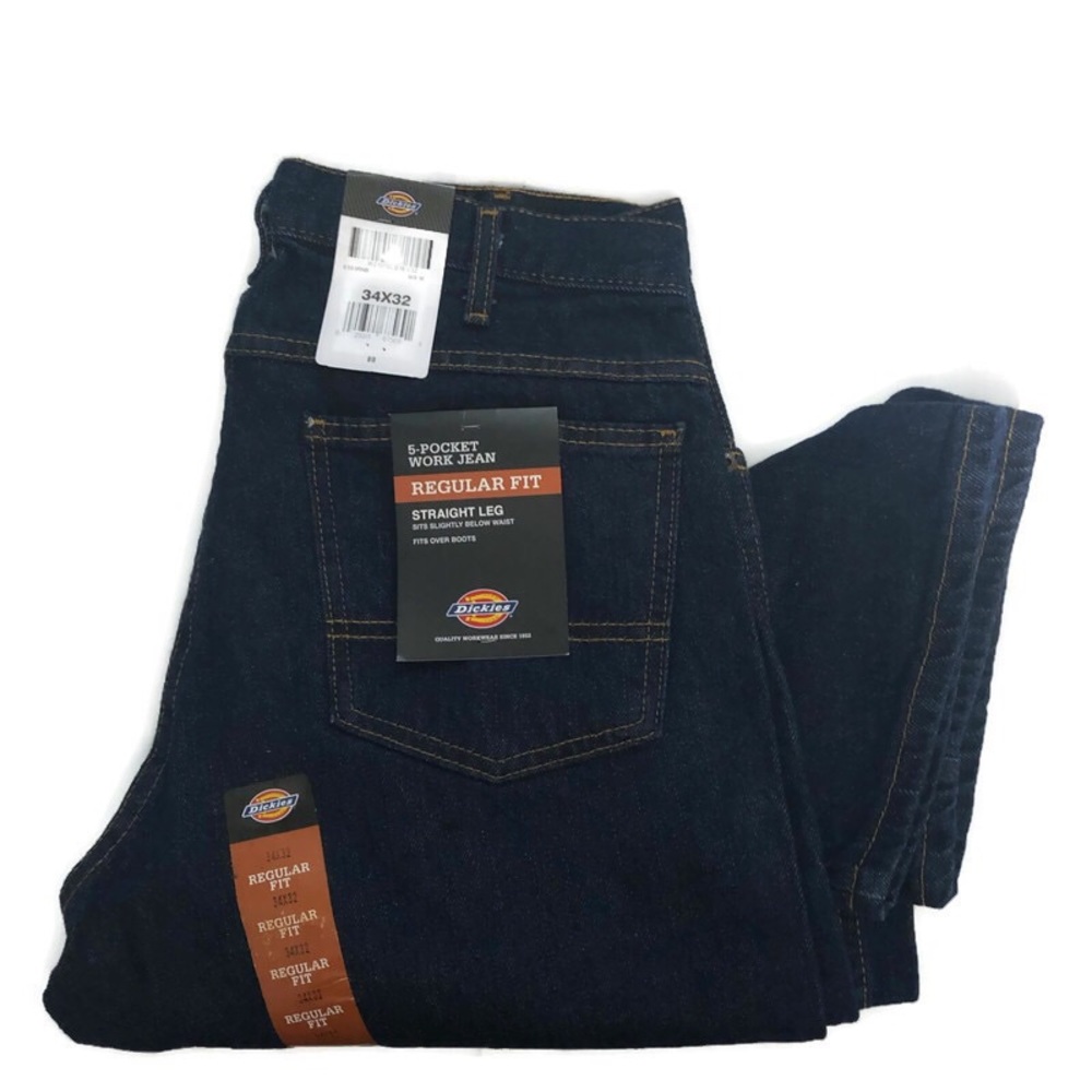 Men's Dickies Regular Straight Fit Denim Work Jeans Size 34 X 32 NEW